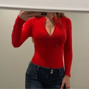 Red Long Sleeve Women's Top
